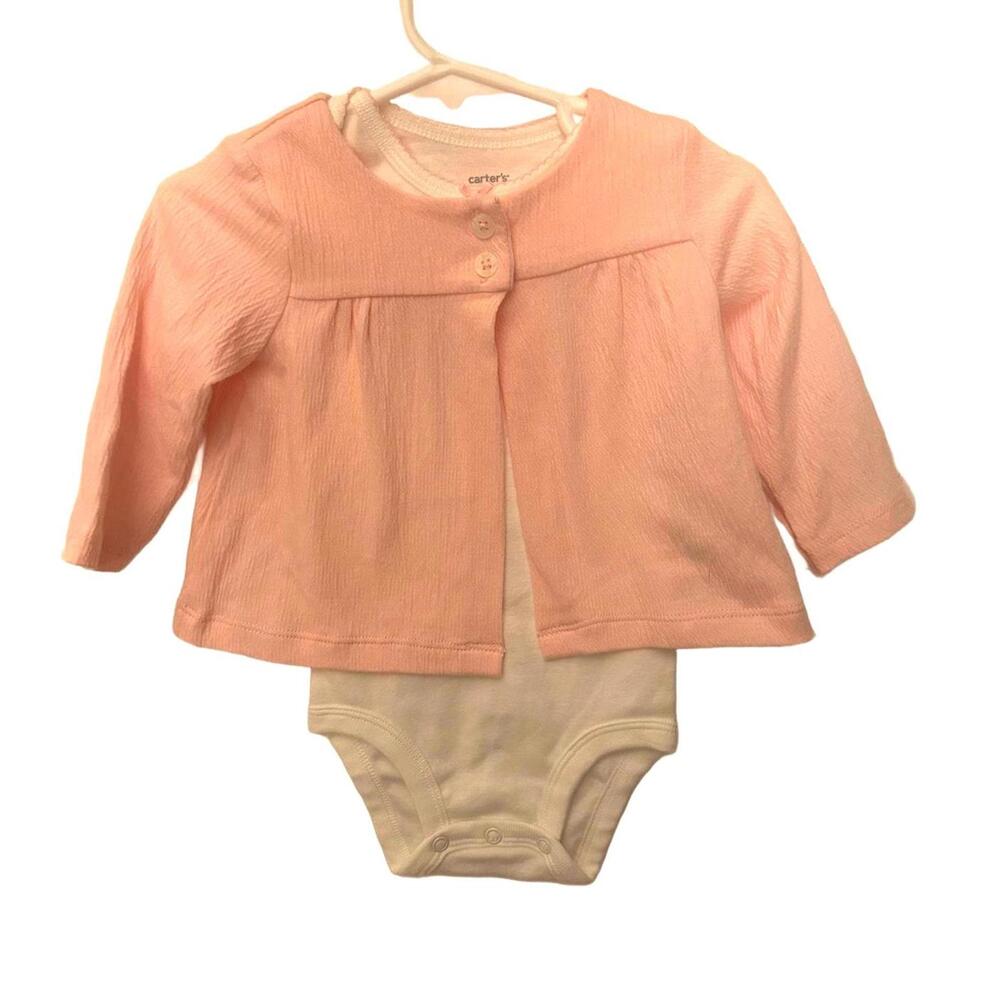 Carter's Bunny Onesie and Pink Long Sleeve Button Cardigan Girl's Size 6 months